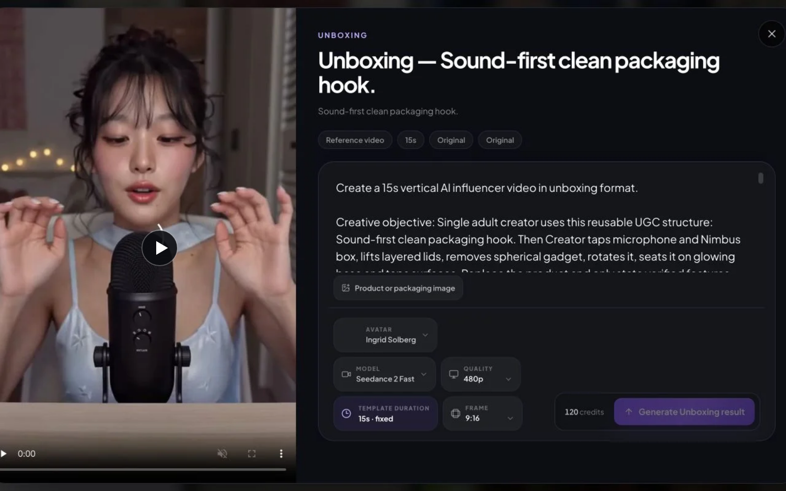 AI Influencer Generator generation settings with aspect ratio controls